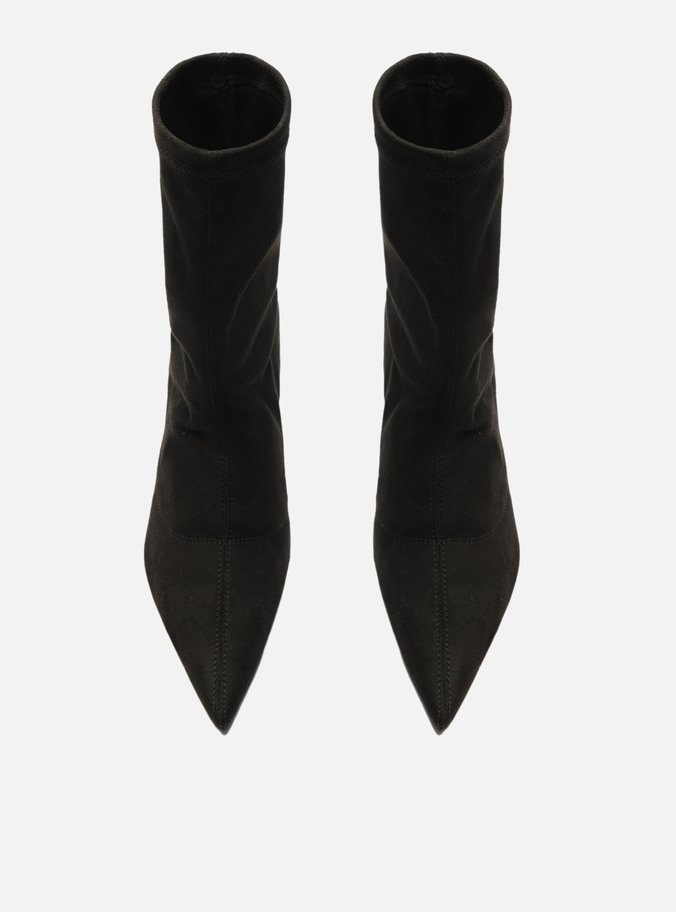 Bota Preta Suede Cano Curto Salto Médio
