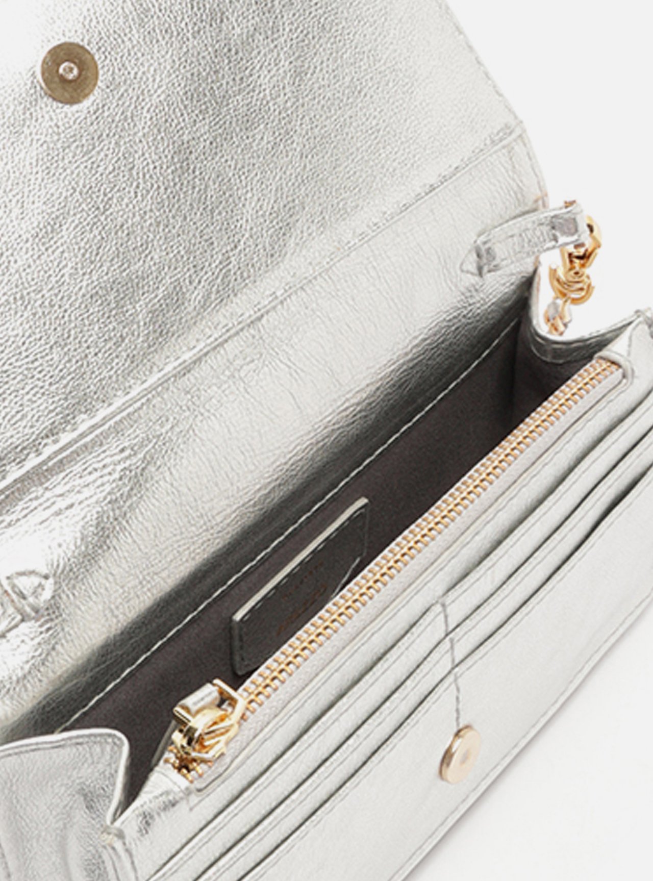 Clutch Prata Couro Pequena Metal — foto 4