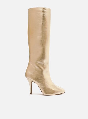 Bota Dourada Cano Longo Bico Quadrado Hailey