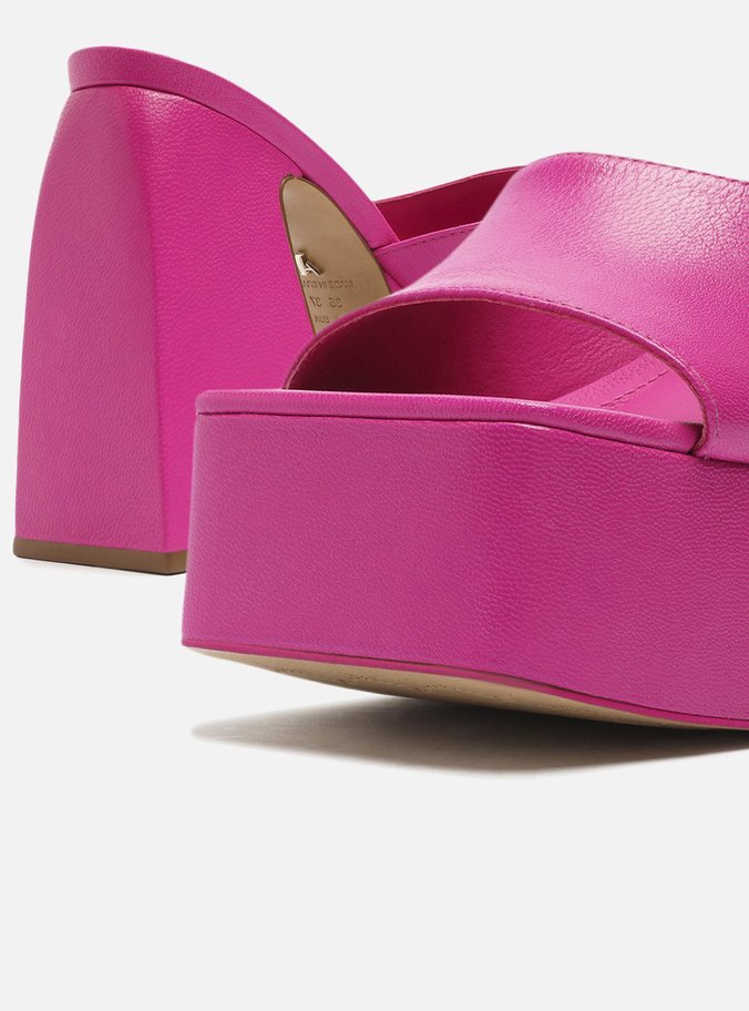 Mule Rosa Couro Meia Pata Salto Flare Megan