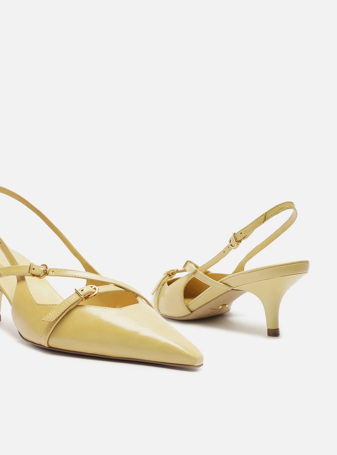 Scarpin Amarelo Couro Salto Médio Slingback Amélia