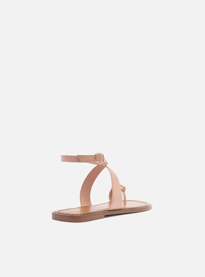 Sandália Rasteira Rosa Couro Metal Bold