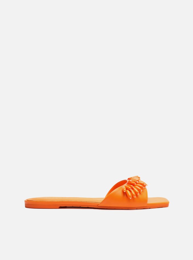Rasteira Laranja Couro Flat Aplicações