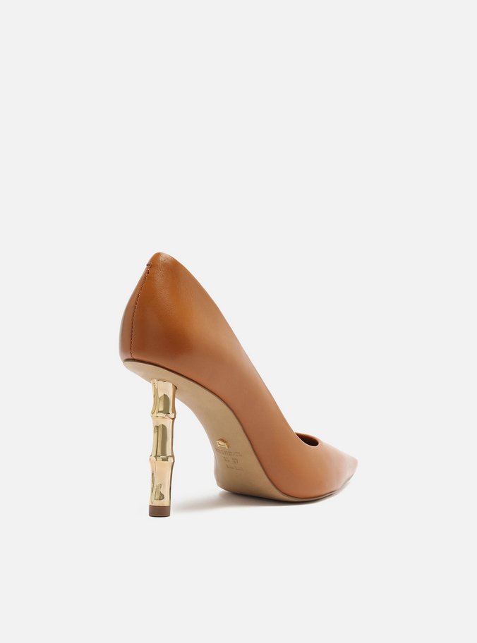 Scarpin Marrom Couro Salto Bamboo Metal