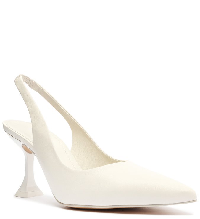 Scarpin Branco Couro Salto Taça Slingback