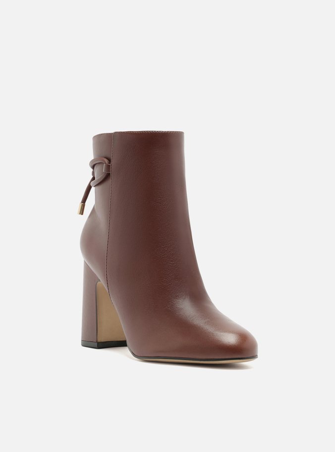 Bota Cano Médio Marrom Verniz Salto Bloco Zíper