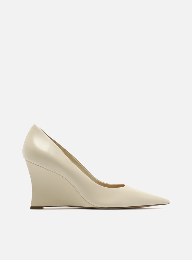 Scarpin Branco Couro Salto Anabela Bico Fino