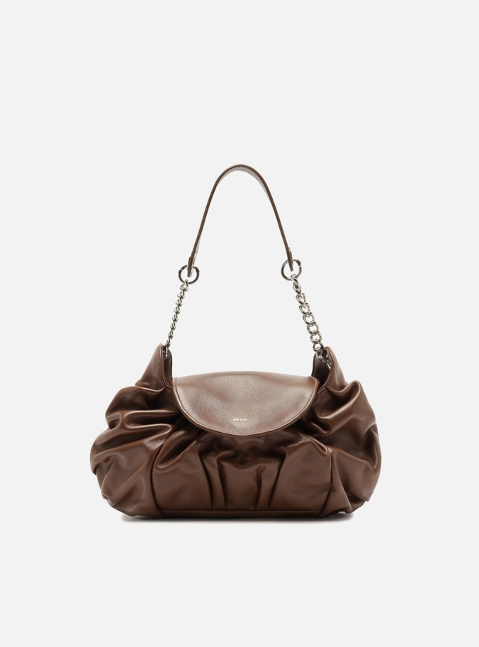 Bolsa Shoulder Marrom Couro Média Franzida