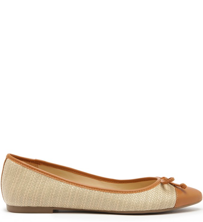 Sapatilha Ráfia Cap Toe Tiny Bow Natural e Argila Real