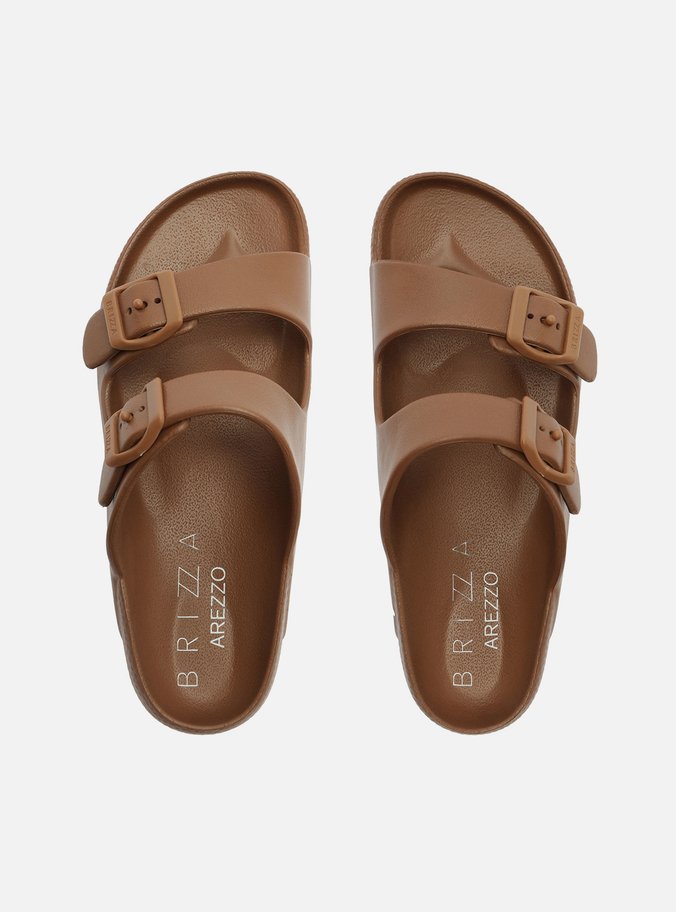 Slide Marrom Fivela Bico Redondo