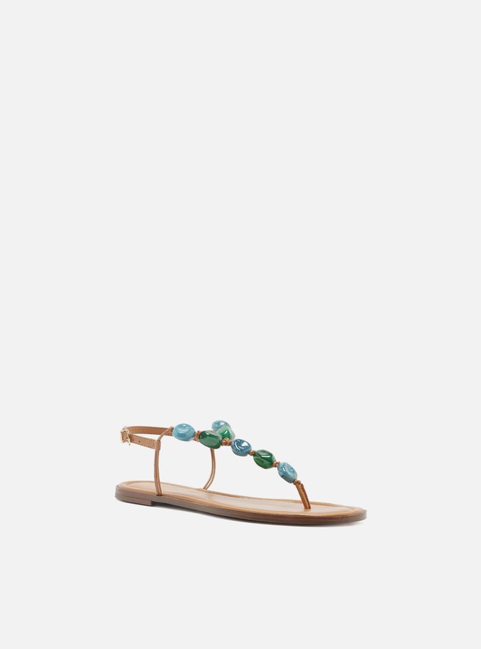 Sandália Rasteira Marrom Slim Pedras Boho