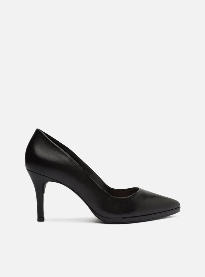 Scarpin Preto Couro Salto Médio Fino Básico