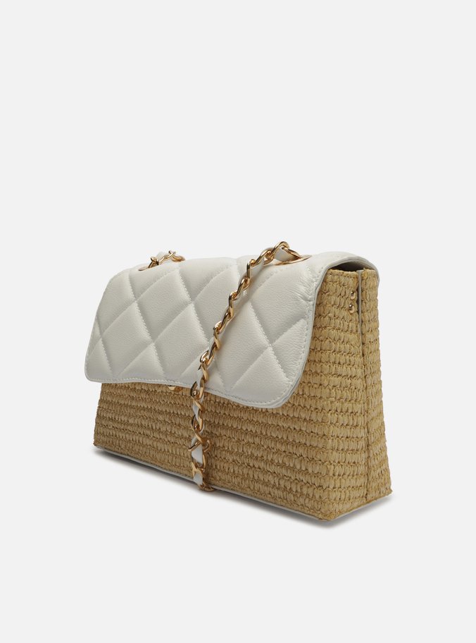 Bolsa Tiracolo Branca Couro Mizz Média Palha