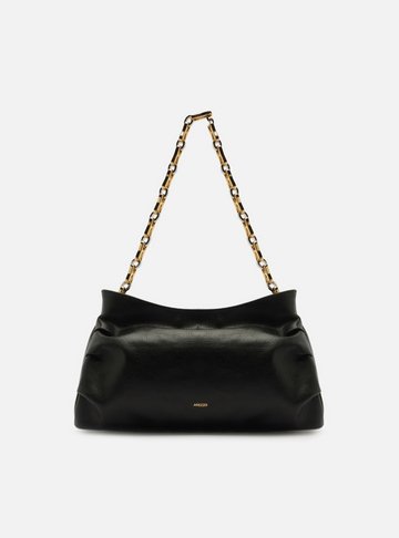 Bolsa Tiracolo Preta Couro Média Corrente Mix