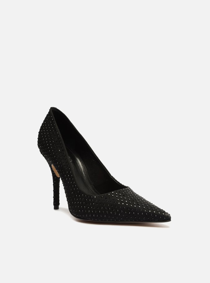Scarpin Preto Camurça Salto Alto Strass