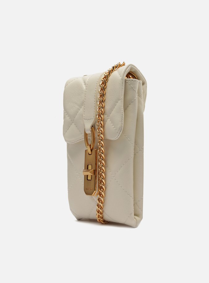 Mini Bag Branca Couro Matelassê Porta-Celular