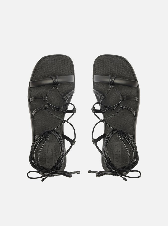 Sandália Preta Flatform Amarração Nós Brizza