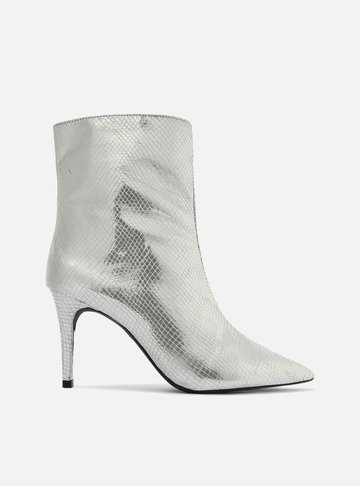 Bota Prateada Snake Cano Médio Salto Fino
