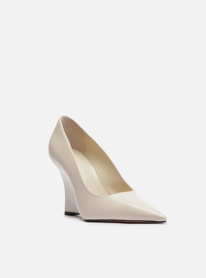 Scarpin Branco Couro Salto Anabela Bico Fino