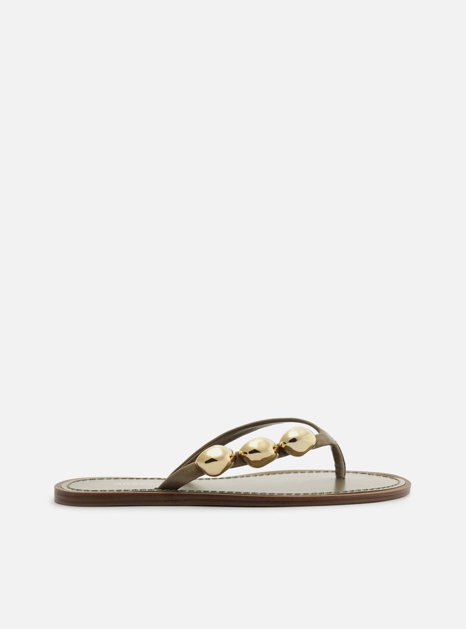 Rasteira Verde Couro Flip Flop Metais