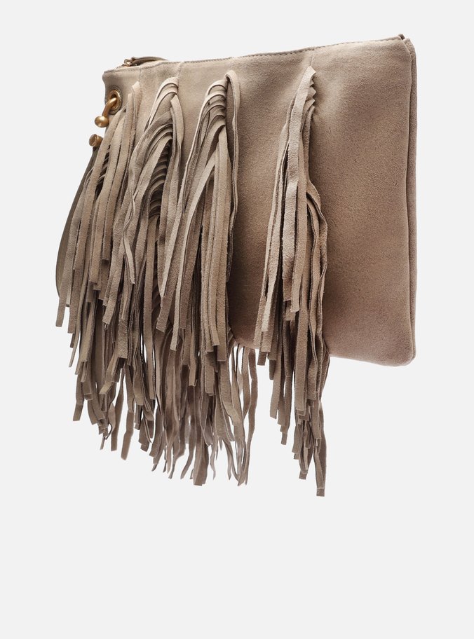 Bolsa Tiracolo Cinza Suede Grande Franjas