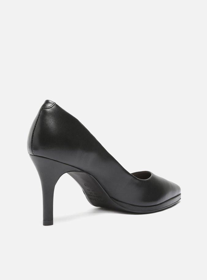 Scarpin Preto Couro Salto Médio Fino Básico