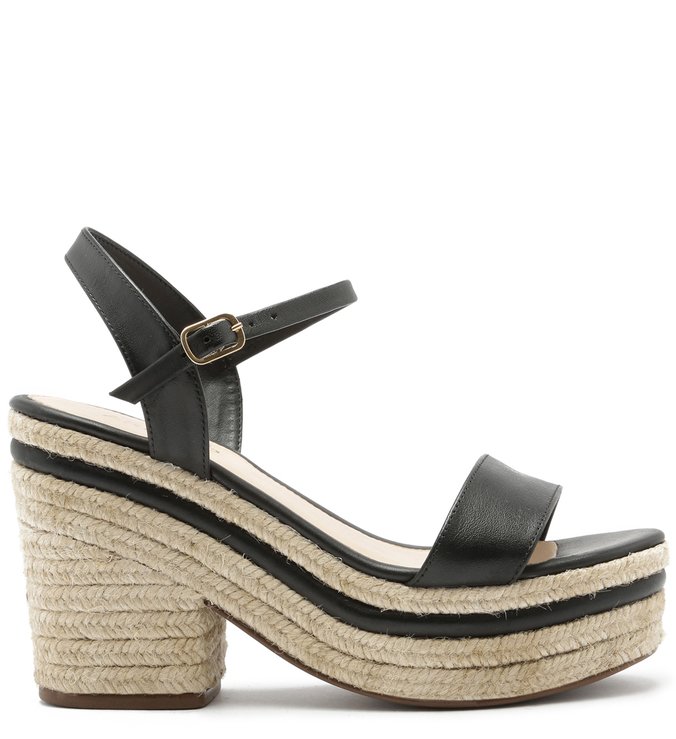 Sandália Salto Alto Plataforma Corda Preta