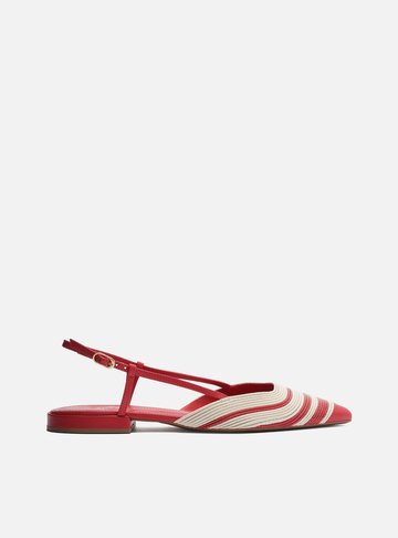 Sapatilha Vermelha Couro Slingback Bicolor