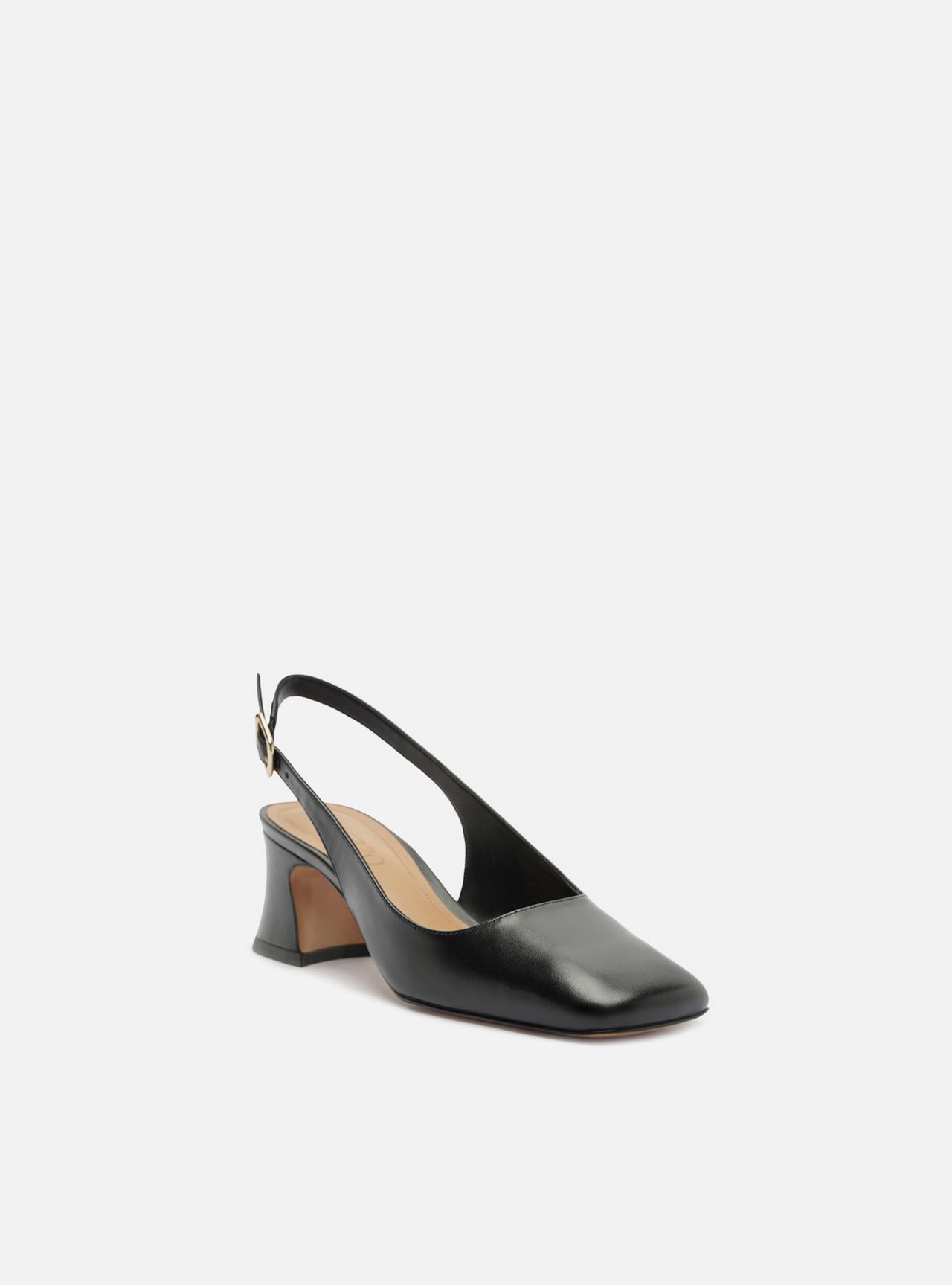 Scarpin Preto Couro Bloco Bico Quadrado Slingback — foto 2