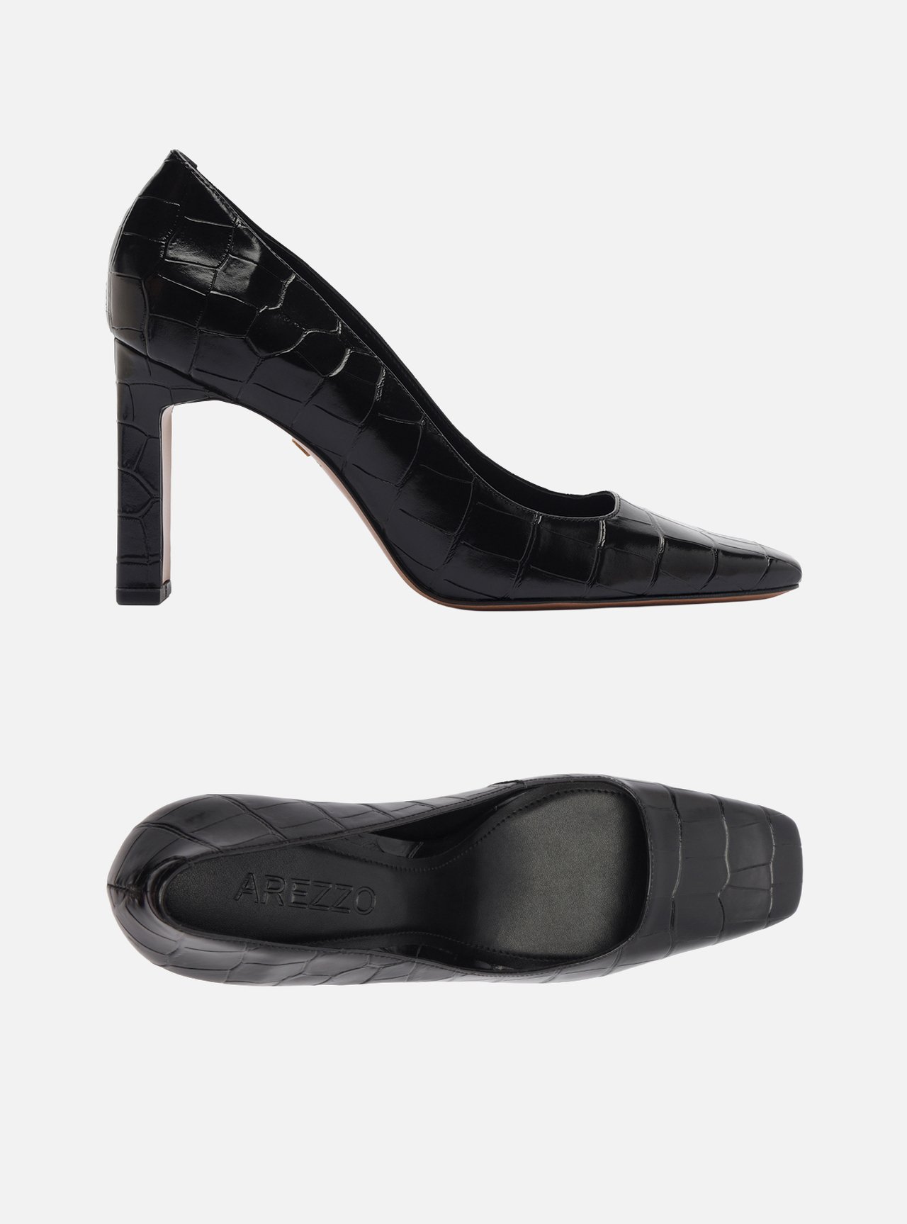 Scarpin Preto Croco Salto Bloco — foto 5