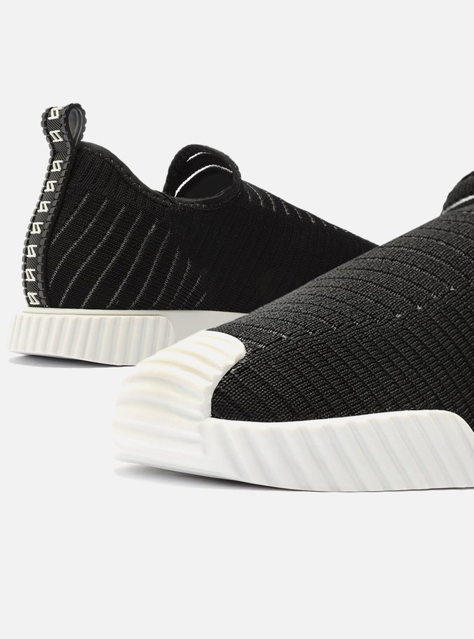 Slip On Preto Knit Sola Baixa Tira Borracha