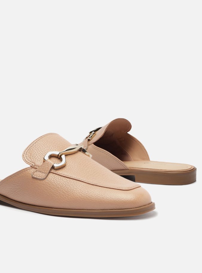 Mule Nude Couro Rasteira Bridão