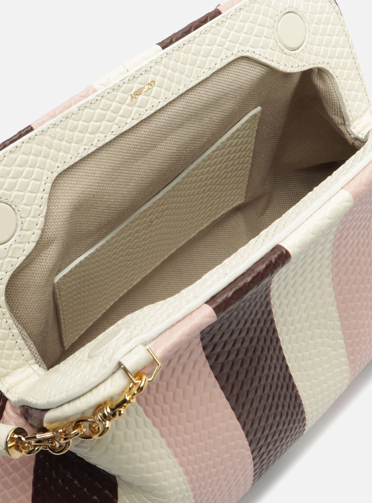 Bolsa Clutch Listras Couro Média Snake Corrente — foto 4
