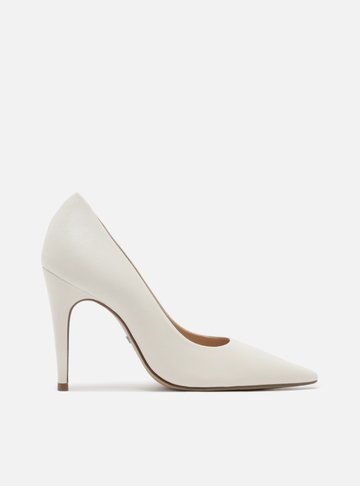 Scarpin Branco Couro Salto Alto Bico Fino