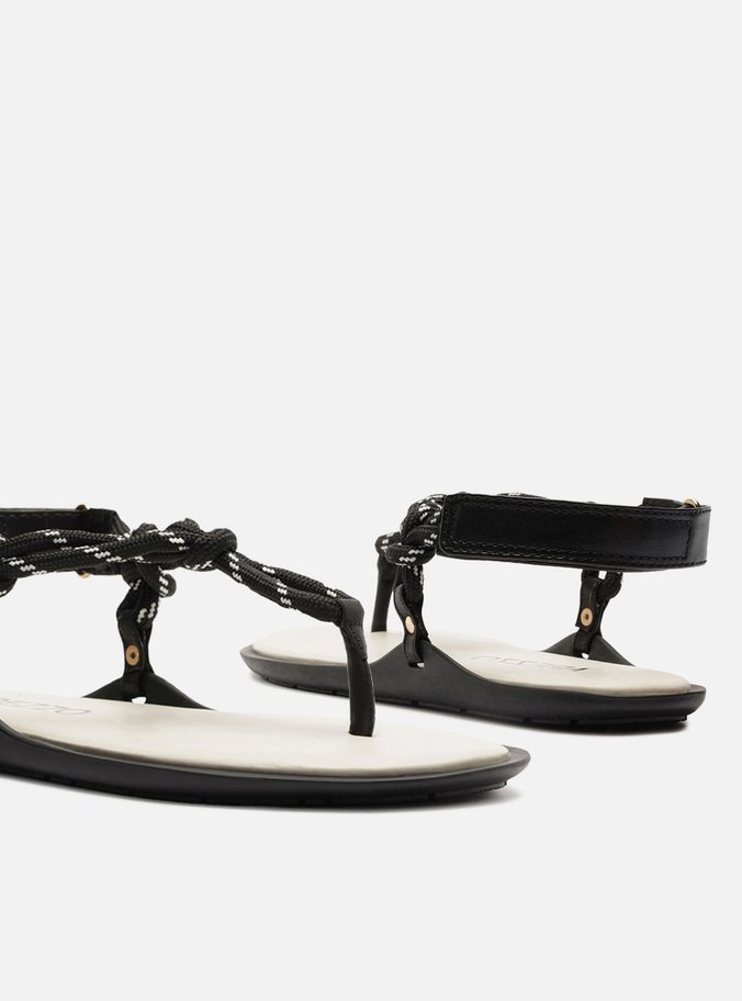 Sandália Rasteira Preta Couro Custom Anklet