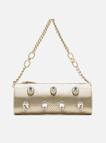 Bolsa Shoulder Dourada Snake Grande Pedras