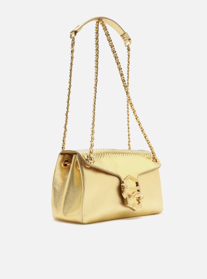 Bolsa Tiracolo Dourada Couro Snake Média