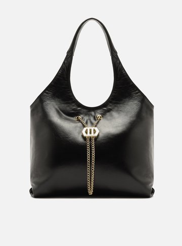 Arezzo — Bolsa Hobo Preta Couro Grande Corrente Dourada