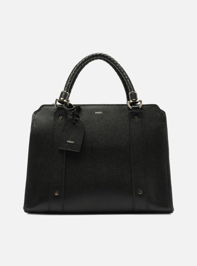 Bolsa Tote Preta Couro Grande Alça Trançada