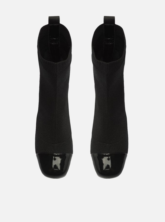 Bota Preta Knit Cano Curto Cap Toe