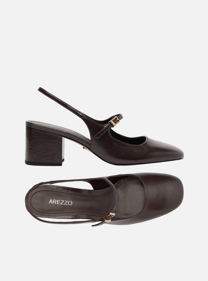 Sapato Boneca Marrom Couro Bloco Slingback Classic