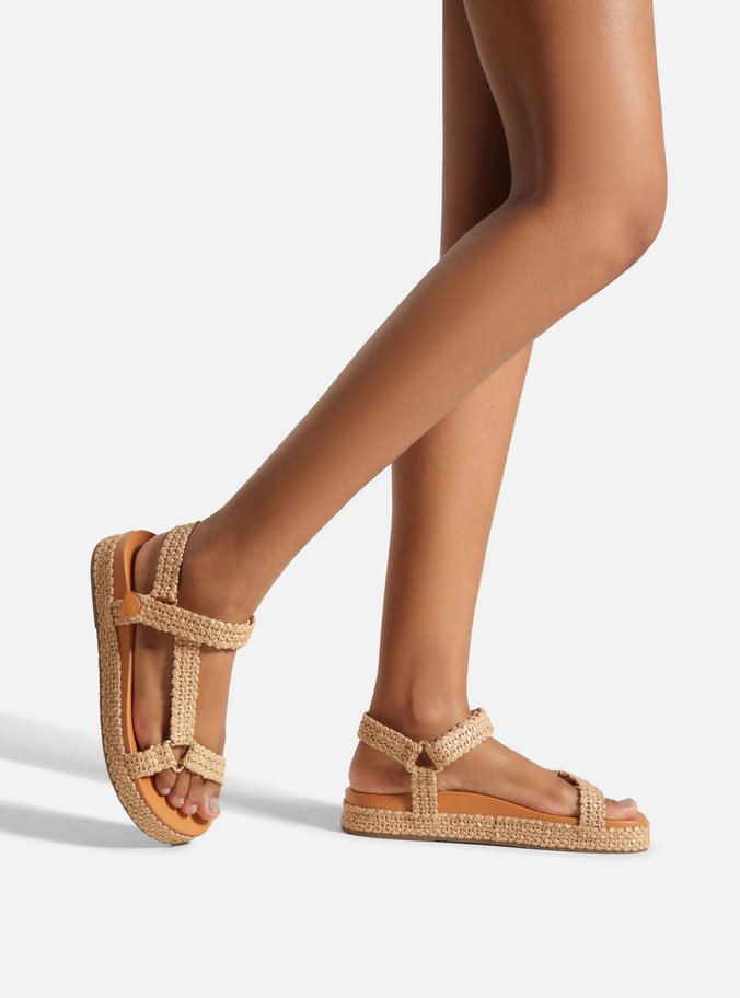 Sandália Papete Bege Tramada Flatform