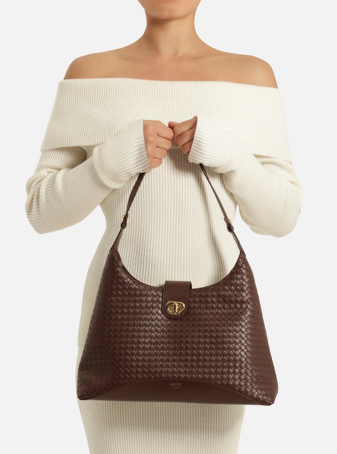 Bolsa Hobo Marrom Escuro Grande Tressê Metal Orgânico