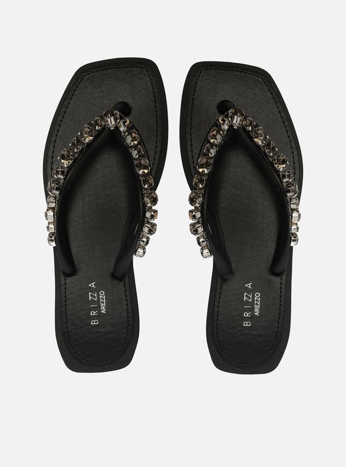 Chinelo de Dedo Preto Square Aplicações