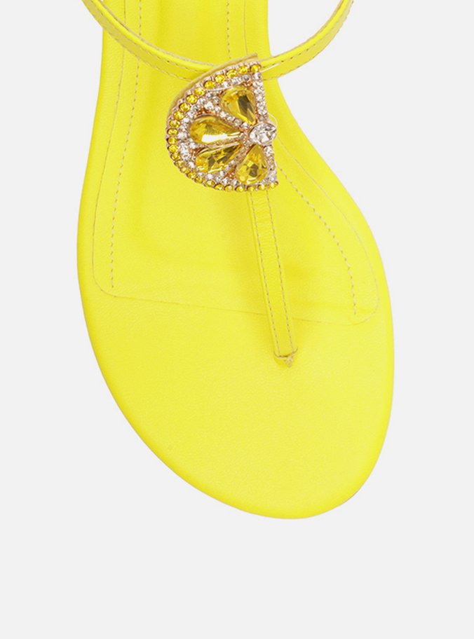 Sandália Rasteira Amarela Couro Slim Limoncello