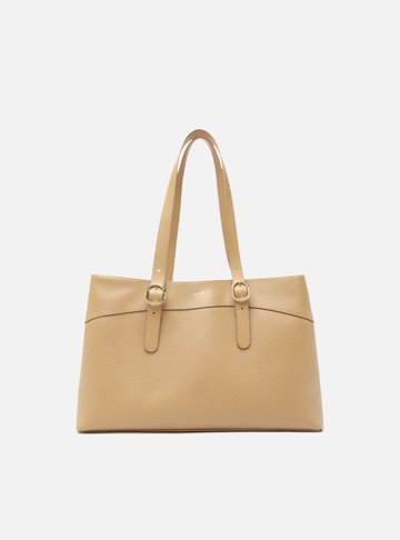 Bolsa Tote Bege Média Alças Fivelas