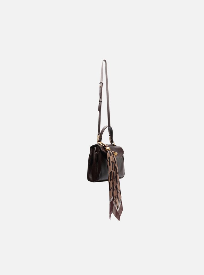 Bolsa Satchel Marrom Couro Pequena Lenço