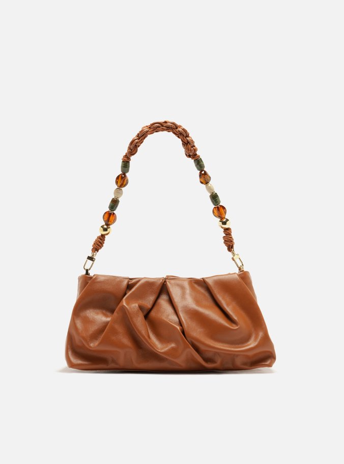 Bolsa Shoulder Marrom Couro Média Alça Pedraria