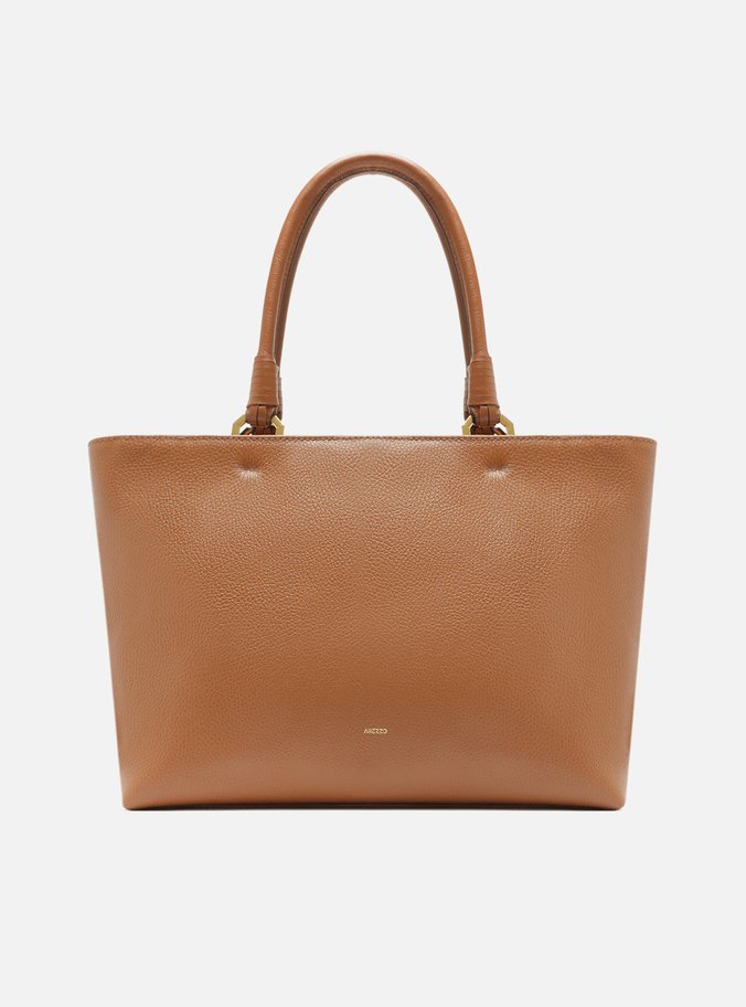 Bolsa Shopping Marrom Couro Grande Recortes Capa