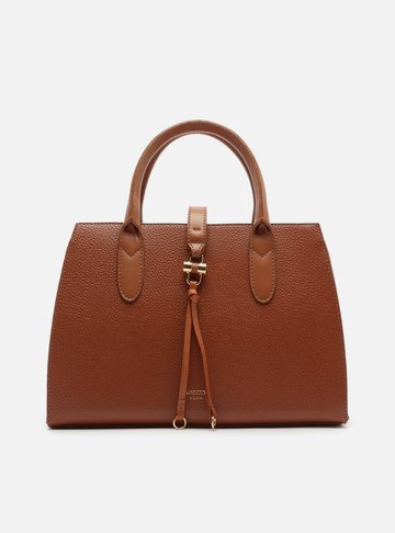 Bolsa Tote Marrom Grande Metal Tiras Frontais